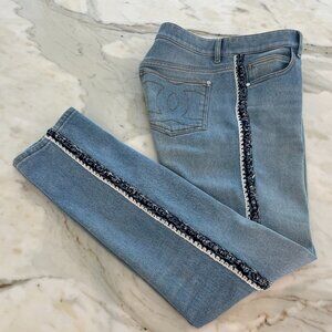 CHANEL 19 CC LIGHT BLUE SIDE STRIPE JEANS SIZE FR 36 / US 4